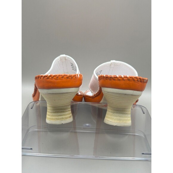 Clarks Womens Sandals Thong White Orange Slip On Vintage Wooden Heels Size 8.5 - Picture 7 of 9